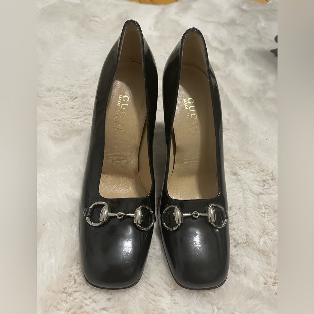 GUCCI Horsebit Black Patent Heels